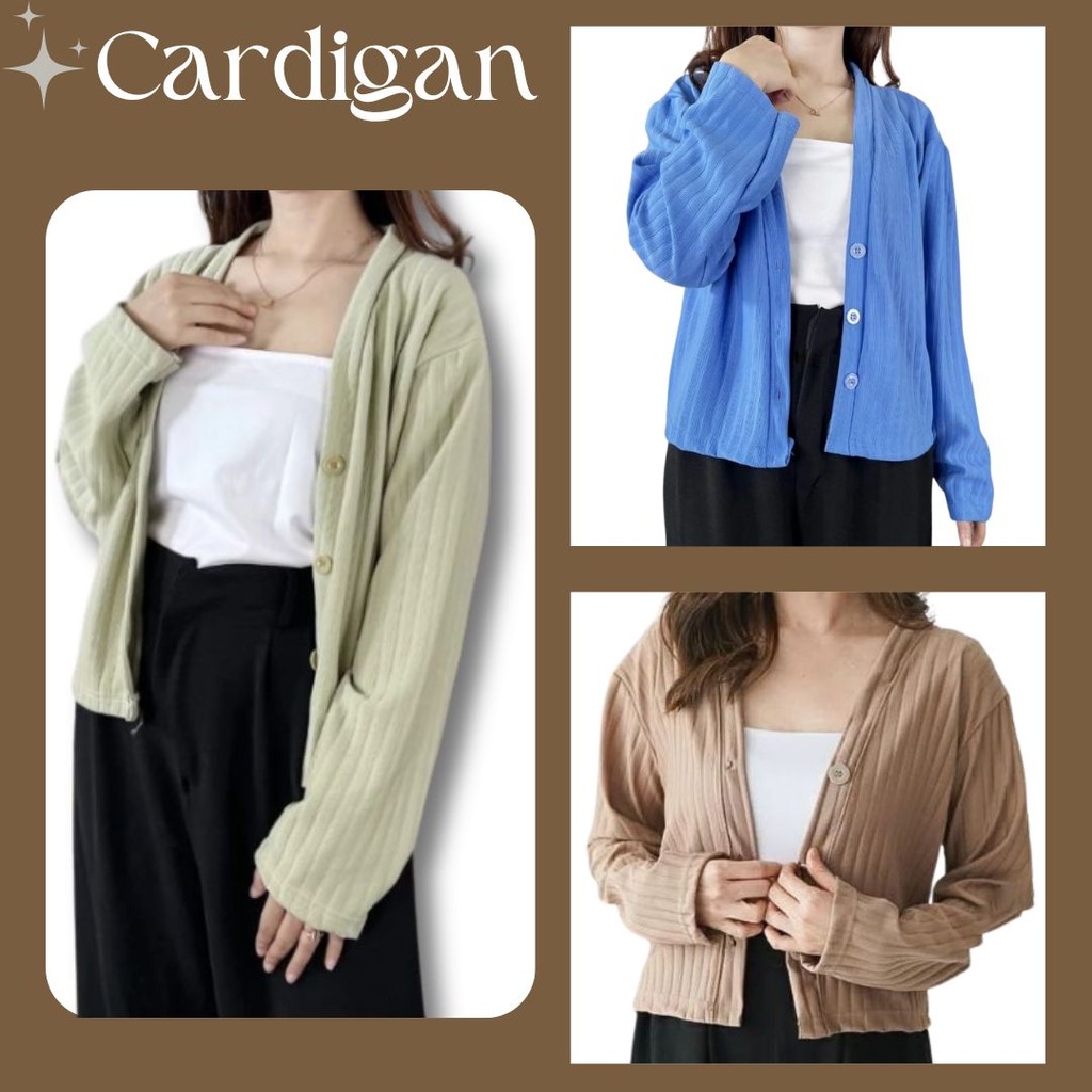 AKEMI HORNET KNIT CROP CARDIGAN WANITA / OUTER TOP KNITWEAR PREMIUM (COD)