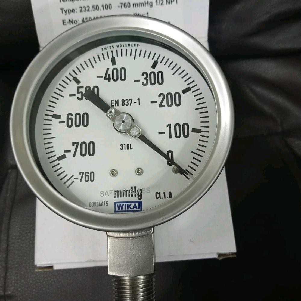 pressure gauge vacuum -760 mmHg wika size 4 inch drat 1/2"
