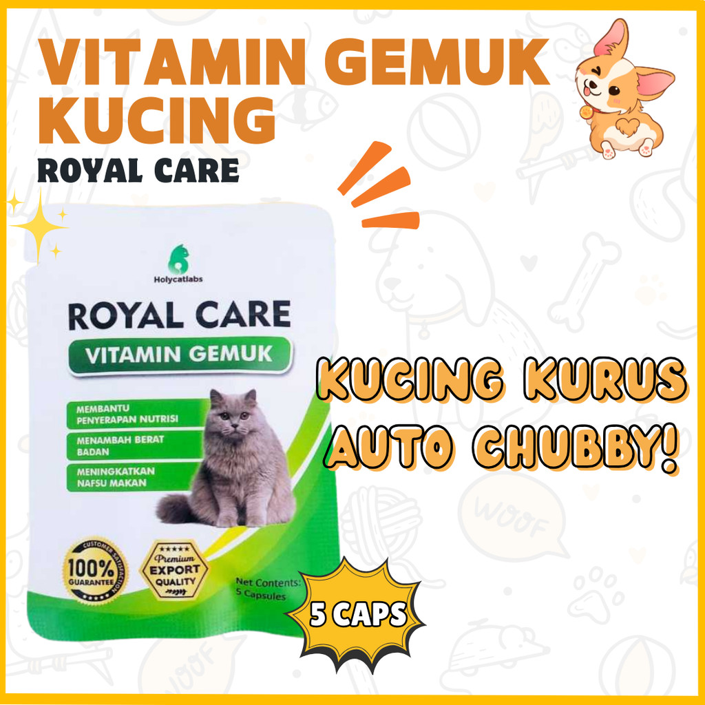 MAPLE Royal Care Vitamin Penggemuk Kucing 5 Kapsul / Vitamin Gemuk Kucing Kemasan Ekonomis Sachet / 