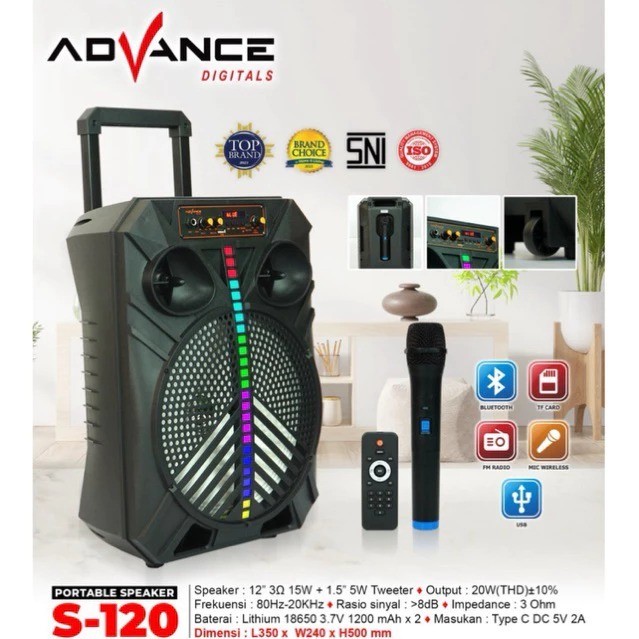 Speaker Bluetooth Metting Portable Advance S-120 12INCH / Advance Portable Speaker 12” S-120 V2/Adva