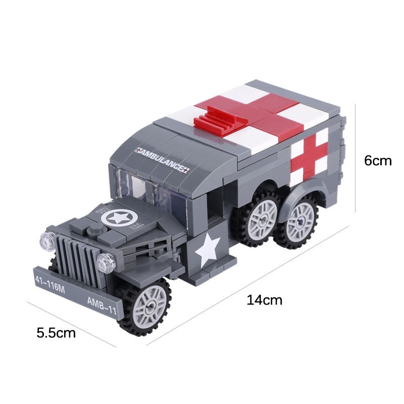 WW2 Military Ambulance Series US WC54 Mecal Vehicle Block GAZ-55 Truck Model Assembly Bricks Toys Fo