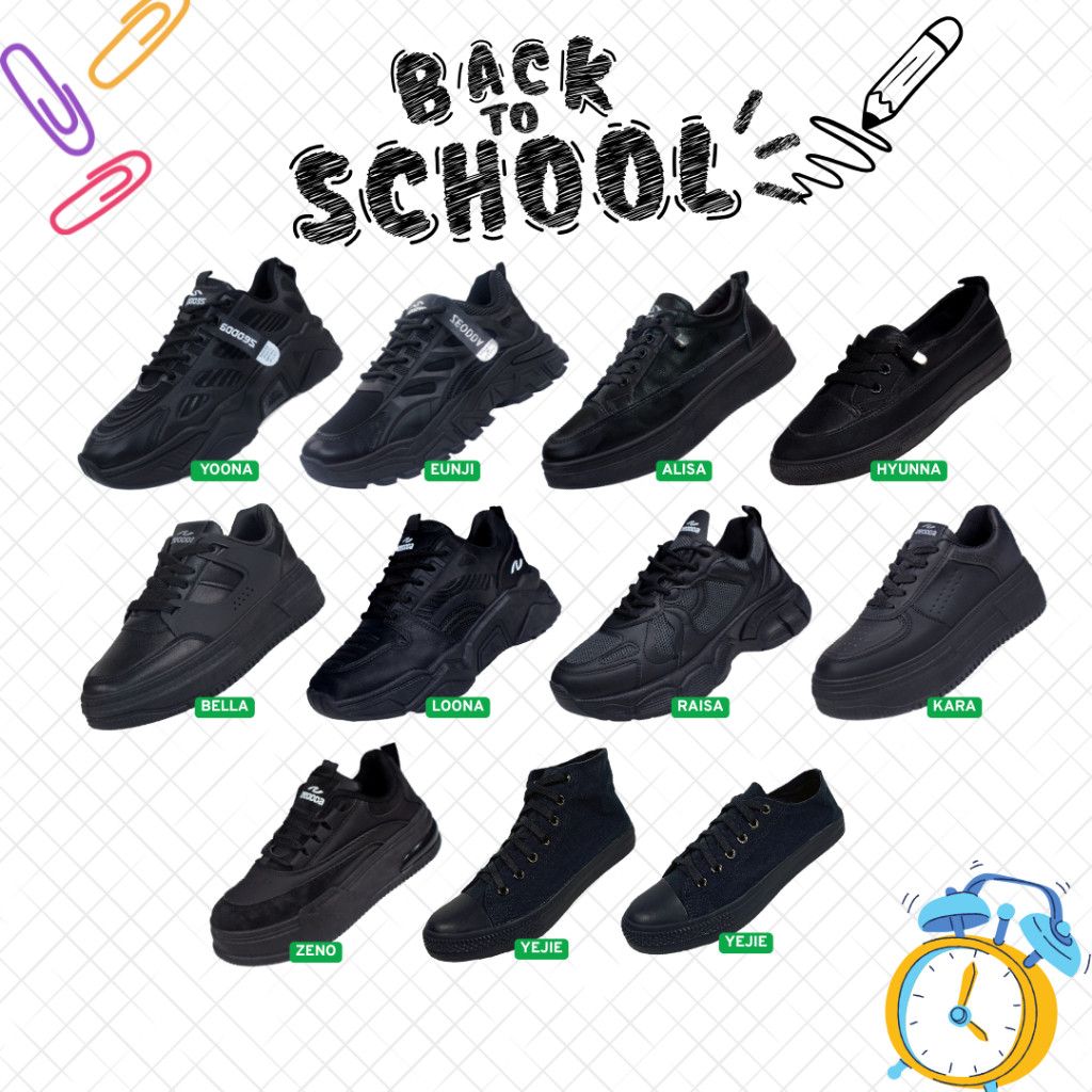 FIDERX  Zeodda Sepatu Sneakers Sekolah Hitam Spesial Black Series