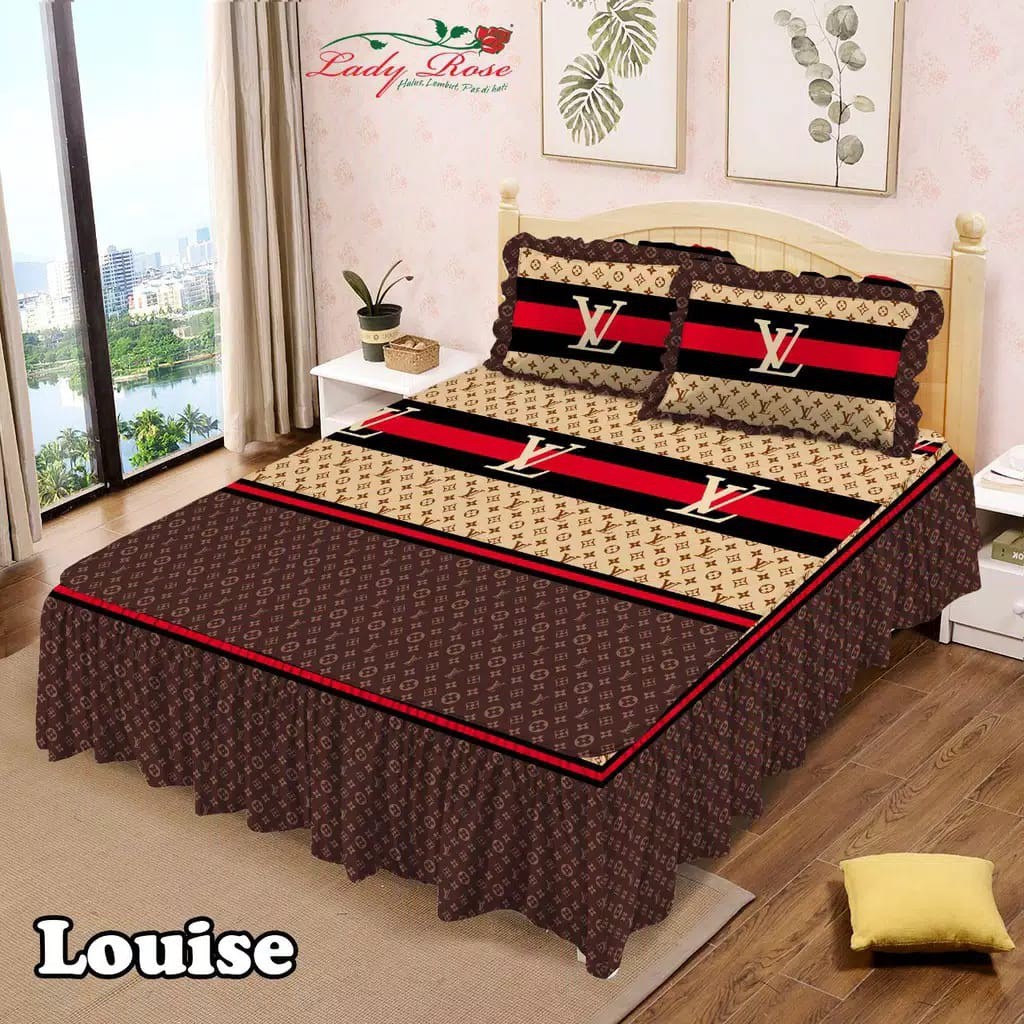 Lady Rose - Sprei Rumbai Bantal 4 B4 King 180X200  Motif GUCI GC LV LS