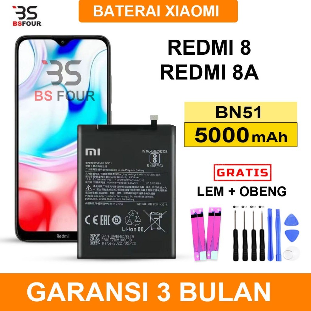 BATERAI BATRE XIAOMI REDMI 8 / REDMI 8A / BN51 ORIGINAL BERGARANSI ((FREE OBENG+LEM))