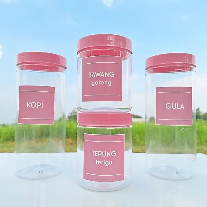 Toples Bumbu Dapur Estetik Pink Pastel Kemasan Minimalis Free Stiker Bumbu