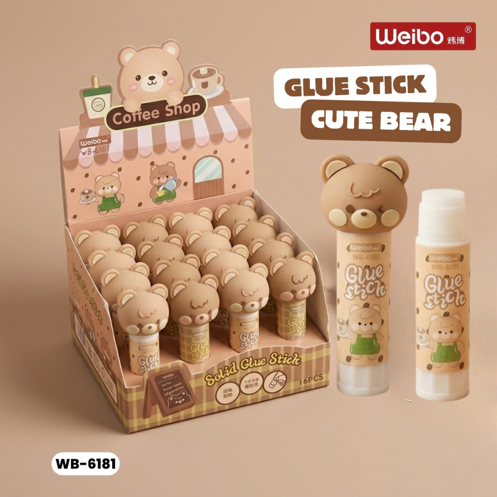 Glue Stik Impor Weibo WB-6181 Bear Coffe Shop Lem Stick Kertas 8gr - Satuan - SHABQ