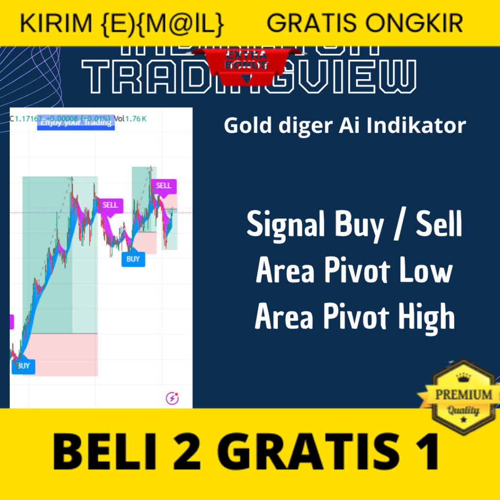 Indikator Tradingview Gold Diger AI ( Beli 3 Indikator Free 1 Indikator + Bonus Indikator MT4&MT5 )