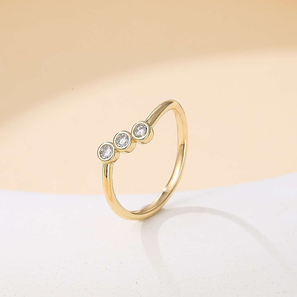 BLK Cincin Jewelry Wanita Dewasa Titanium Anti Luntur Model Simple MiniLove Permata Zircon-Ring-Gold