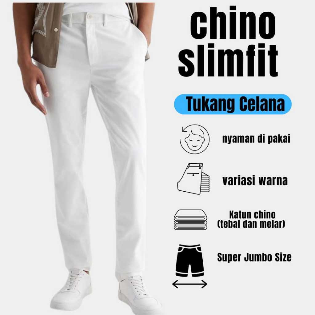 RIRUSHOP TKCLN~Celana Panjang Pria Slimfit Bahan Katun Chinos Celana Chinos Pria Jumbo Celana Chino 