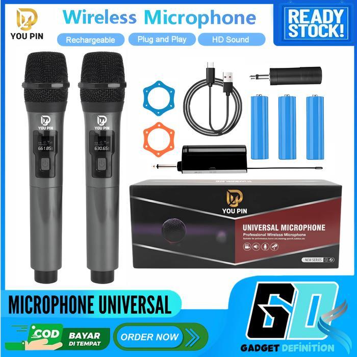 Wireless Microphone Dual Handheld Mic With Receiver For Karaoke - Mic Universal V