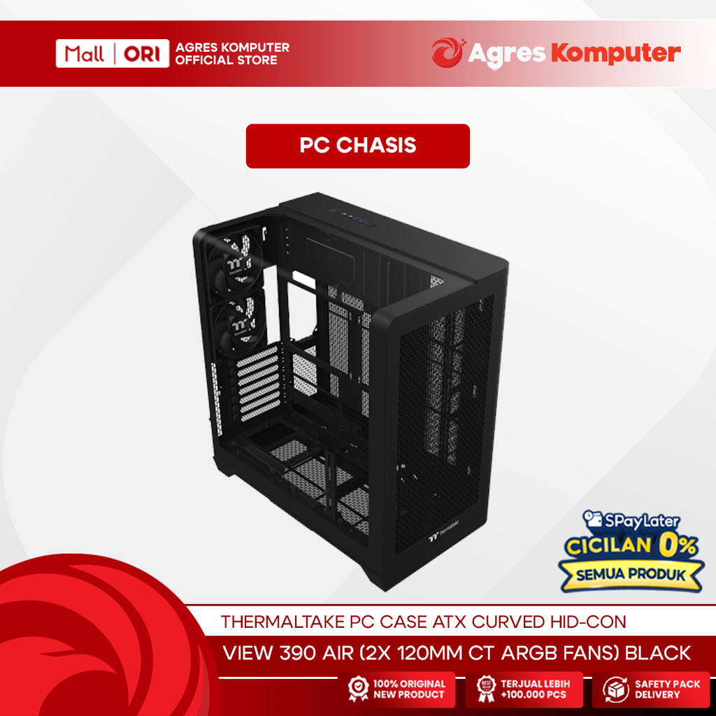 THERMALTAKE PC CASE ATX VIEW 390 AIR CURVED HID-CON (2X 120MM CT ARGB FANS) BLACK 2Y