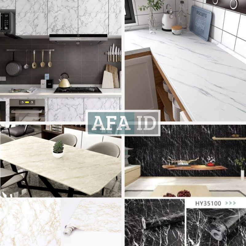 Wallpaper Dapur Marmer Putih Doff / Tidak Glossy Marble Statuario Marmer Hitam Krem Cream Gold Dindi