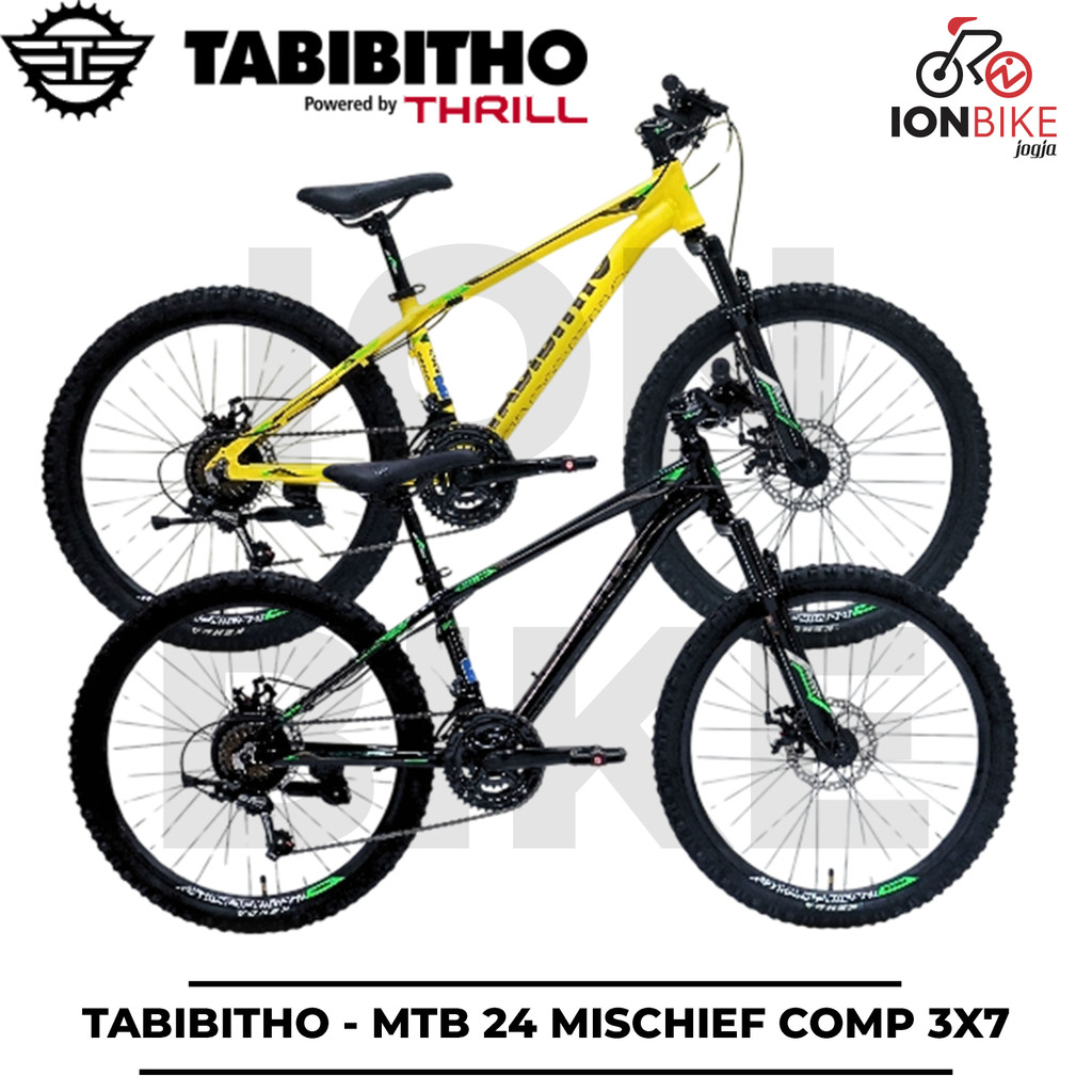 Sepeda MTB 24 Inch Tabibitho Mischief Comp 3x7 Terbaru Frame Alloy Ringan Gunung Murah Anak Sekolah 