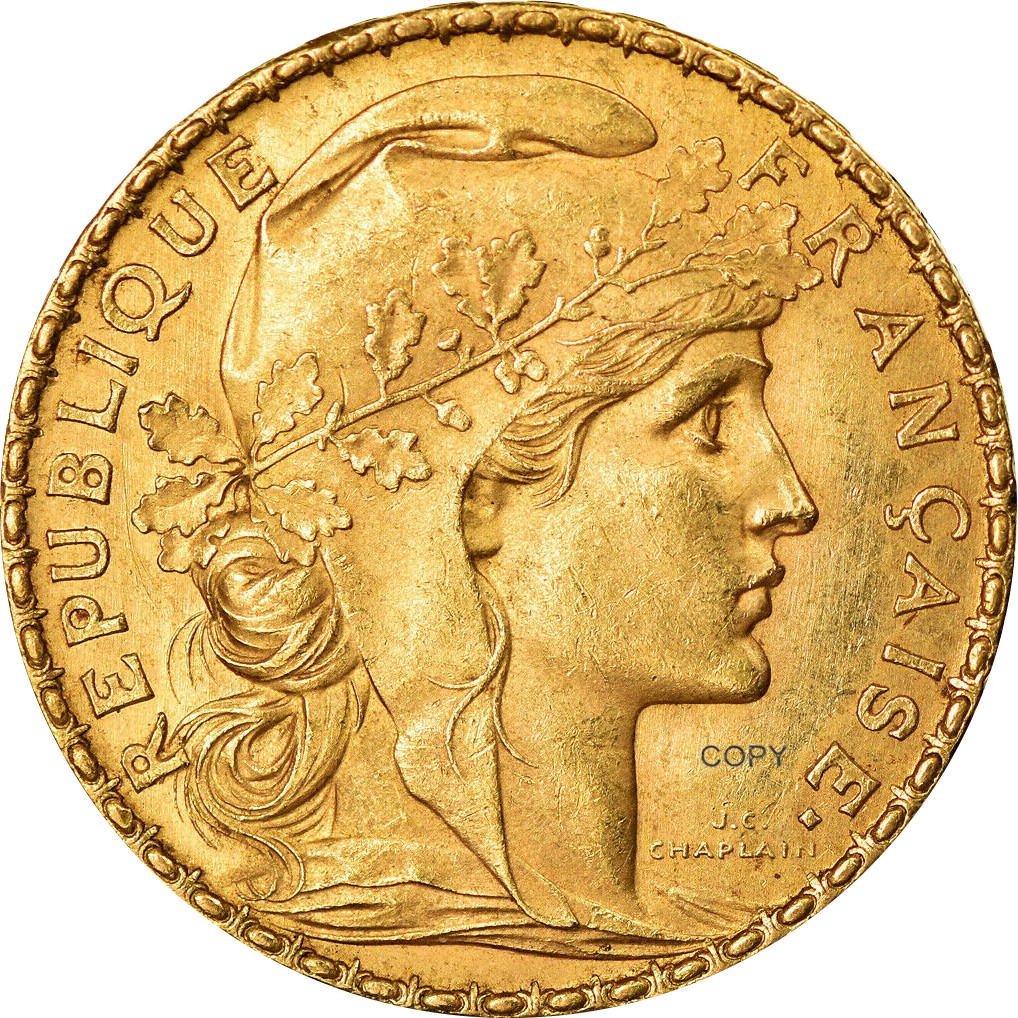 France 20 Francs 1901 Gold Marianne Rooster Brass Metal Copy Coin Collection Commemorative Coins Ww2