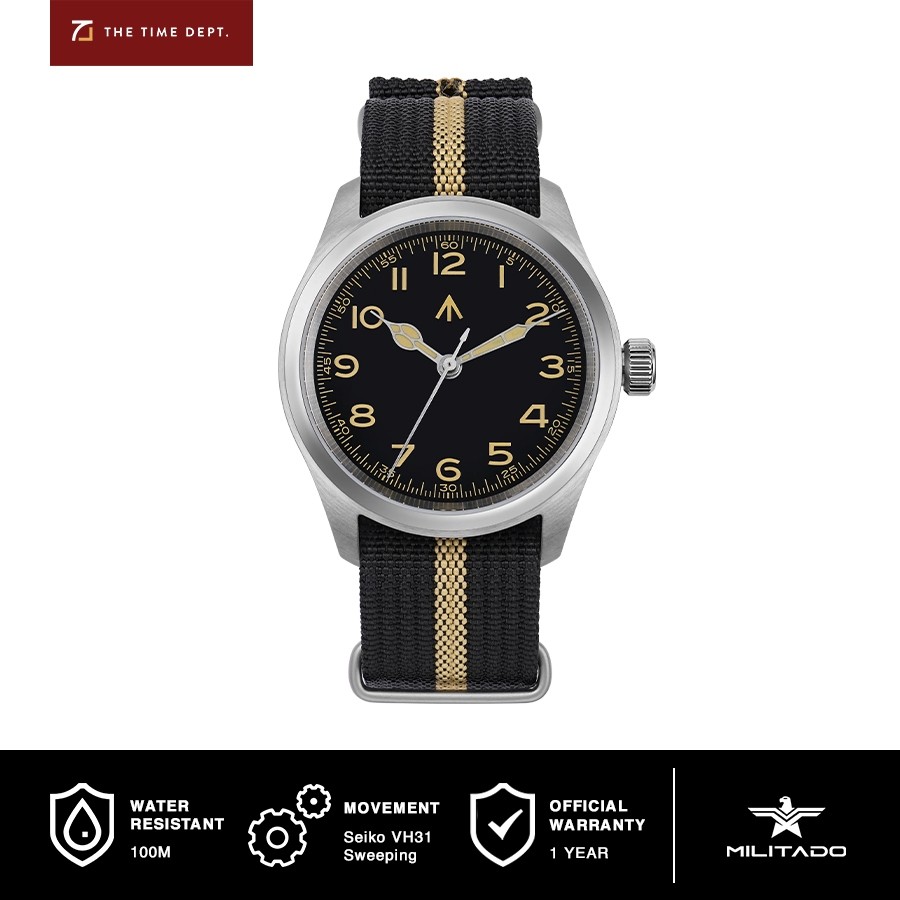 Militado ML08 Murph Vintage Dial Seiko VH31 Sweeping Military Watch 38mm Jam Tangan Vintage NATO Str