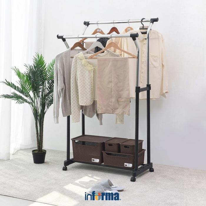 

INFORMA 85.5X57.5X174 CM GANTUNGAN PAKAIAN DOUBLE - HITAM
