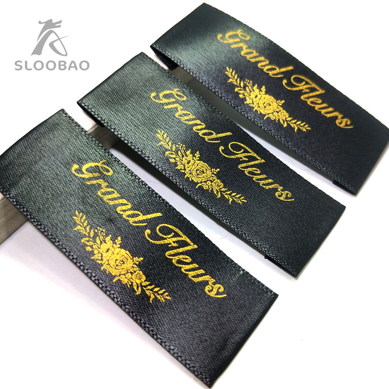 

width 2cm Silk screen ribbon label manufacturers custom-made clothing trademarks washed mark Black material printed gold logo