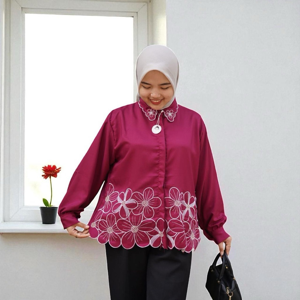 FF - ZFS KEMEJA ZEPHYRA RAYON TOP LENGAN PANJANG KEKINIAN / DINIRA RAYON DIAMOND OVERSIZE SHIRT / At