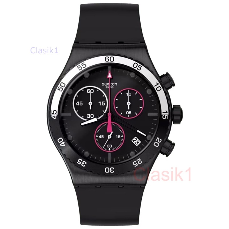 Orihginal 100% SWATCH YVB413 MAGENTA AT NIGHT Jam Tangan Unisex IRONY Chronograph Garansi Resmi 2 Ta
