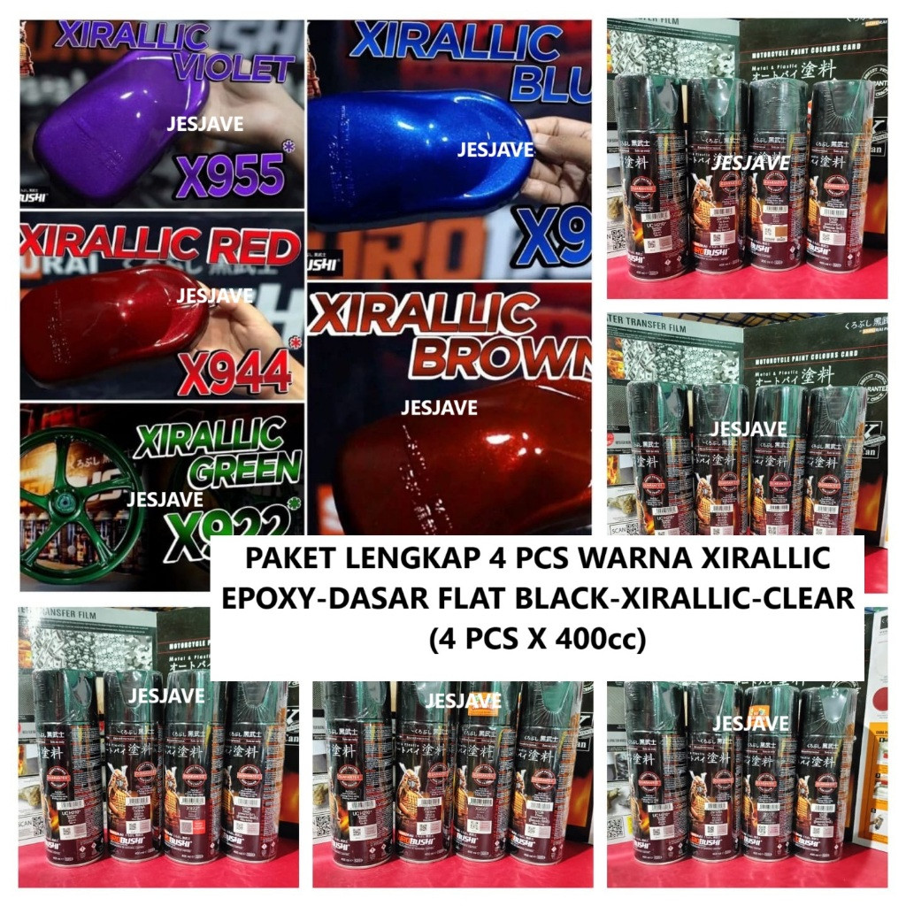 Samurai Paint PAKETAN LENGKAP 4 PCS Varian Warna XIRALLIC COLOURS Paket 4 Pcs (EPOXY-DASAR BLACK-XIR