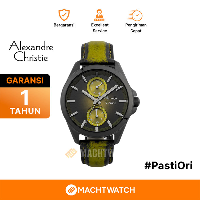 Jam Tangan Pria Alexandre Christie Classic AC 6573 MF LIGGN Men Dual Tone Dial Dual Tone Leather Str