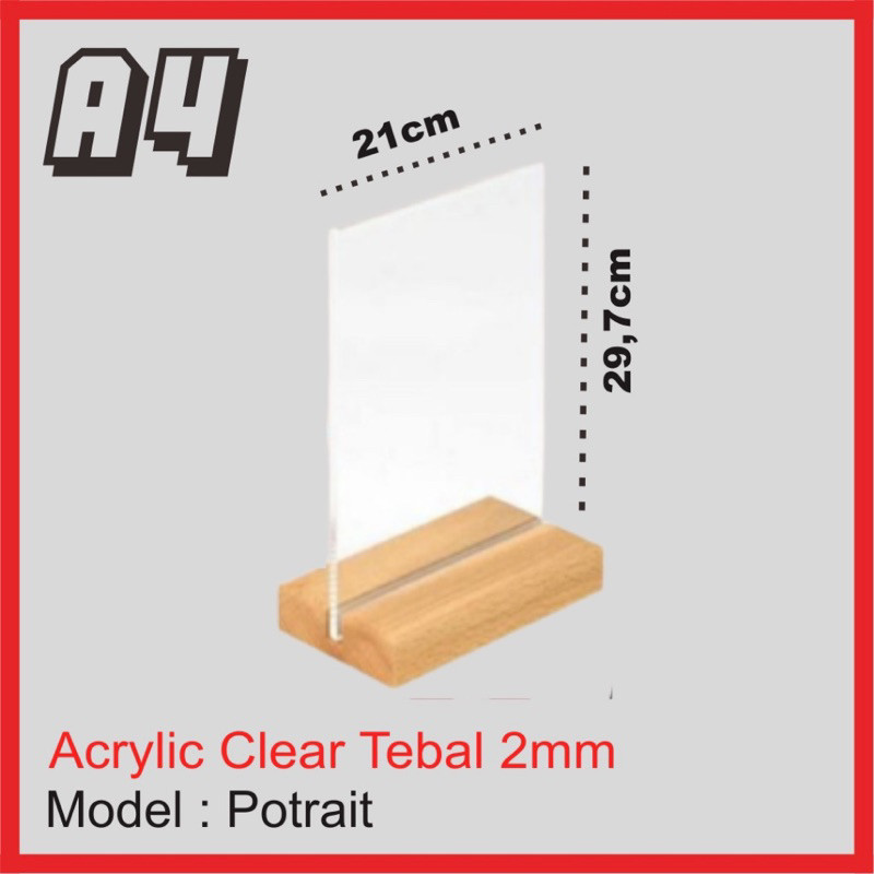

Akrilik TEMPAT BROSUR / TENT HOLDER / TENT CARD AKRILIK DISPLAY UKURAN A4/ Kaki kayu
