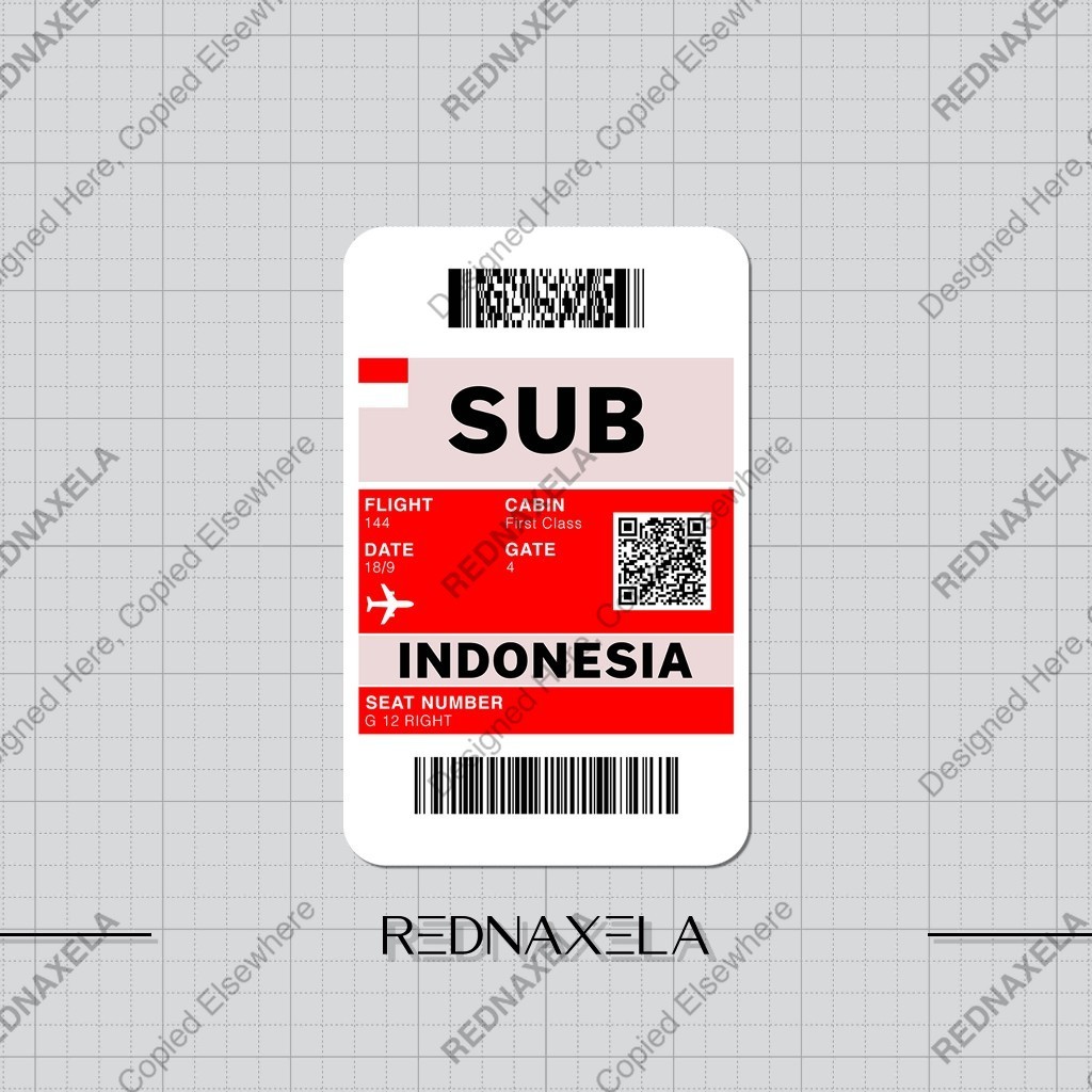 Stiker Vinyl Boarding Pass SUB Surabaya Indonesia Stiker Koper Outdoor Waterproof Sticker
