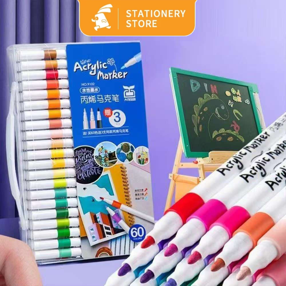 

24/36/48/60/80 Colors Pen Akrilik Marker Warna Cepat Kering Tahan Air / Spidol Acrylic Painter / Menggambar Kreativitas Seni Edukasi
