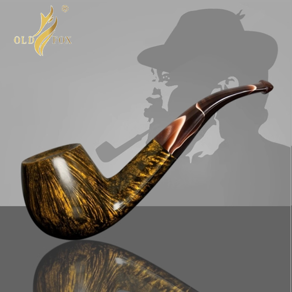 OLDFOX classic curved handle billiard pipe briar wood pipe gift tomato pipe thick bowl wall rainbow 