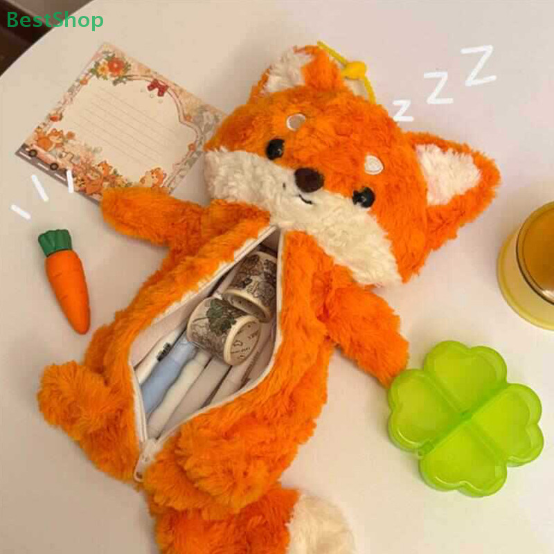 

〔Victoria〕Cute Plush Little Fox Pencil Case Student Pencil Case Large Capacity Cartoon Stationery Storage Bag