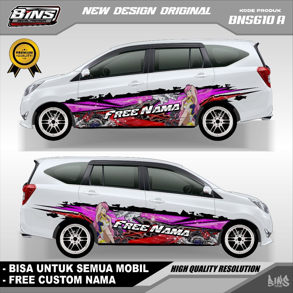 BNS610-STIKER DECAL MOBIL GAMBAR ANIME WANITA CANTIK SIGRA AVANZA AYLA JAZZ YARIS ERTIGA FREE NAMA