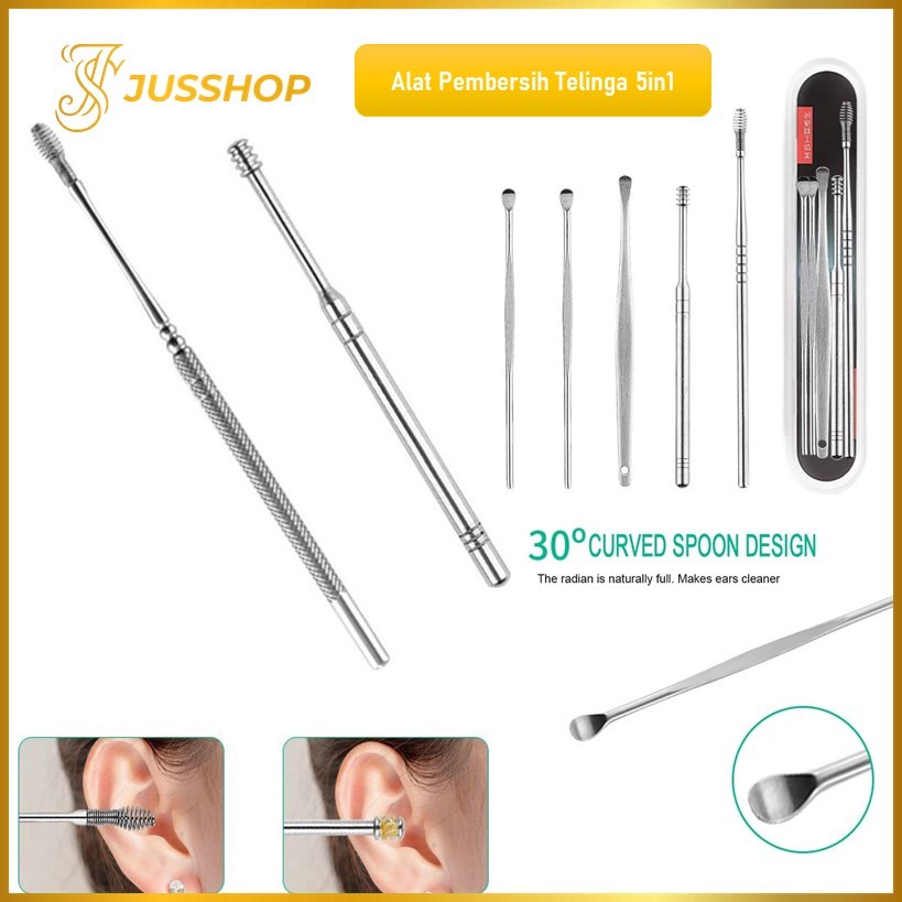 (GROSIRAN) Alat Pembersih Telinga 5in1 Stainless Alat Korek Kuping Ear Wax