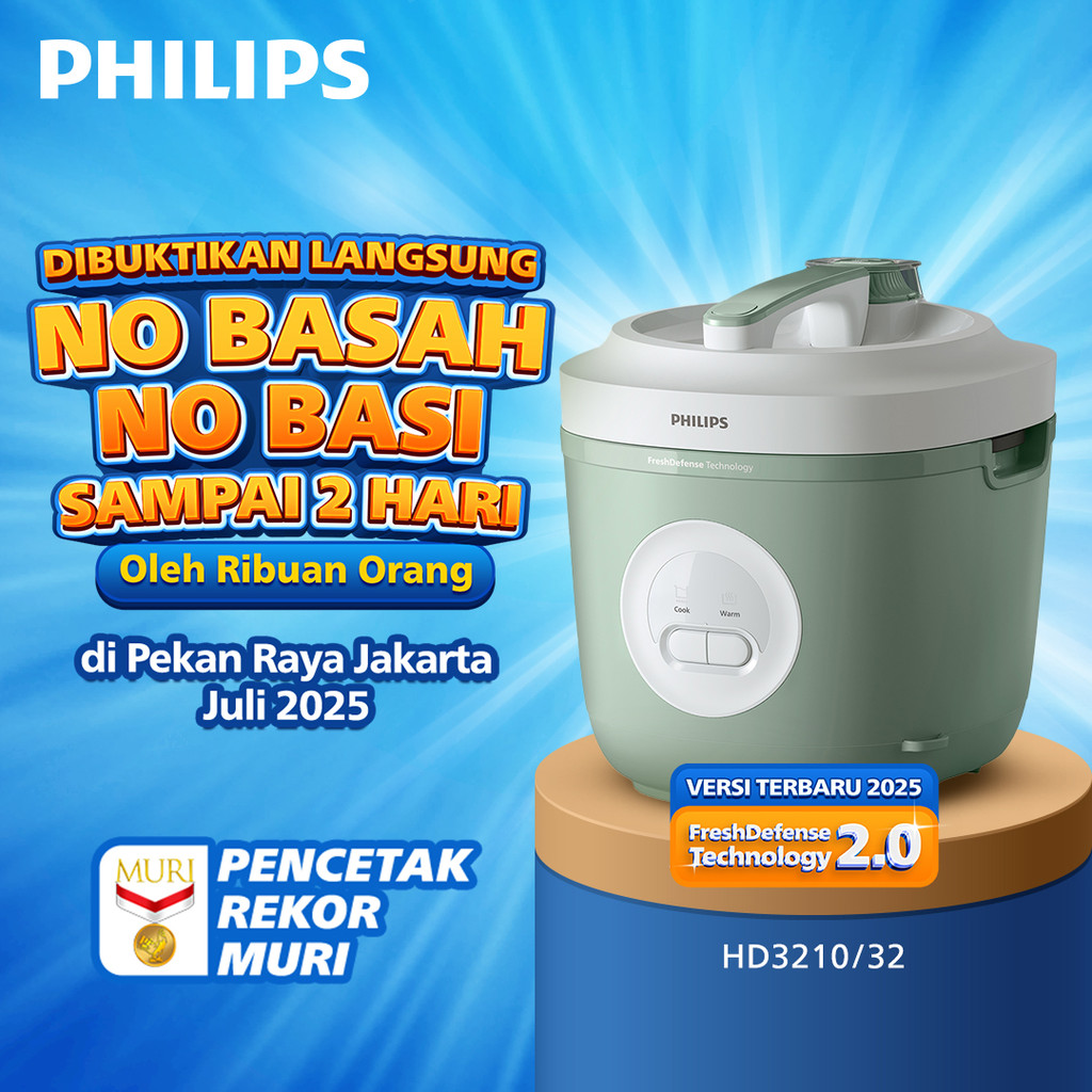 Philips Rice Cooker Magicom 1.8 L - 3000 Basic Series HD3210/32 - Hijau - Anti lengket - FreshDefens