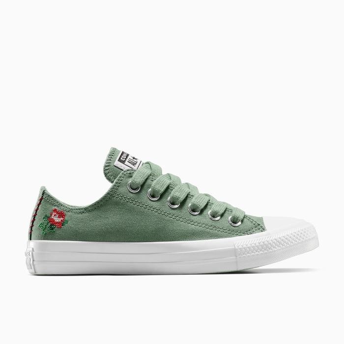 Sepatu Sneakers Wanita Converse Chuck Taylor All Star Rose Cross Stitch Foothill Green/Vintage White