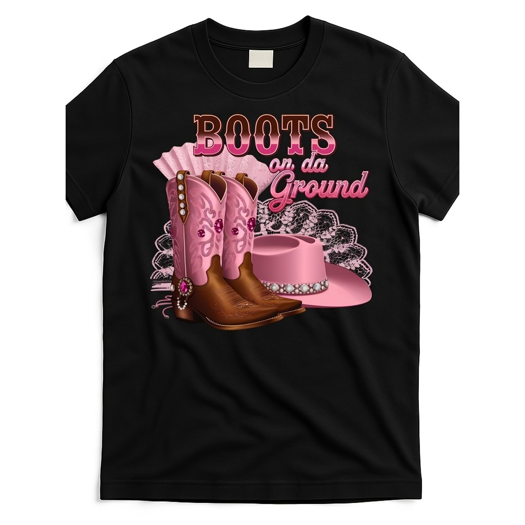 Kaos Pria Motif Koboi, Sepatu Boot & Topi Koboi Pink, Gaya Kasual