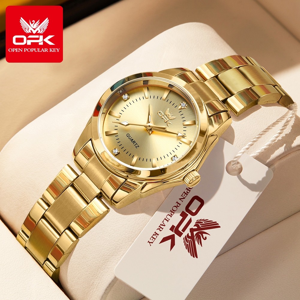 OPK Jam Tangan Wanita Anti Air Original Terbaru Stainless Steel Bercahaya Emas Fashion Women Watch M