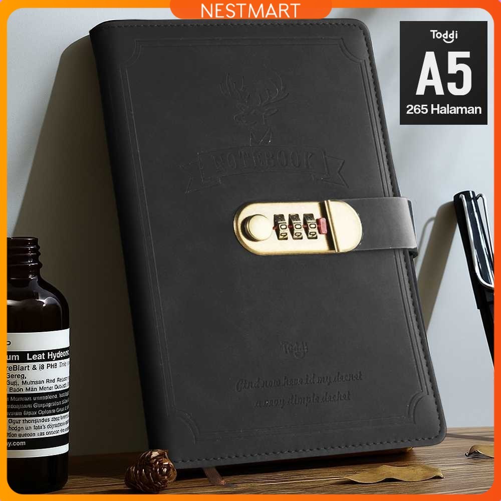 

Toddi Buku Jurnal Leather Notebook Diary 80GSM 265 Halaman with Lock - TD-A5