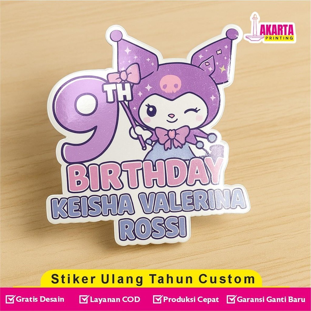 Cetak Stiker Ulang Tahun Custom Karakter Cutting Bentuk Lucu Untuk Kue Hadiah Undangan Anak Souvenir