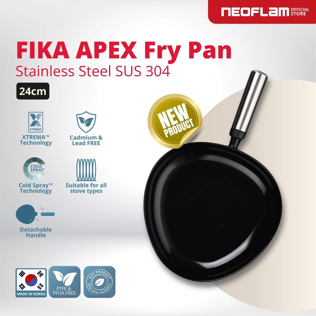 NEOFLAM FIKA APEX Frypan 24cm Black – Wajan Teflon anti lengket & Anti Gores, Ceramic Coating - Stai