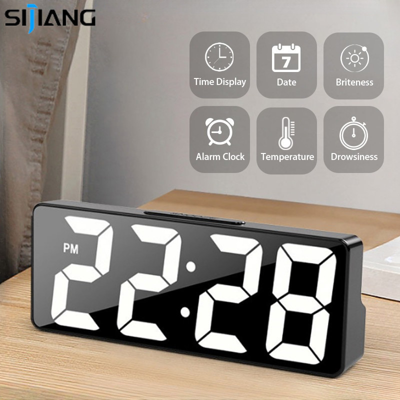 SIJIANG Jam Meja Digital/jam Dinding Digital Led/jam Weker Alarm Aesthetic/jam Weker Digital Aesthet