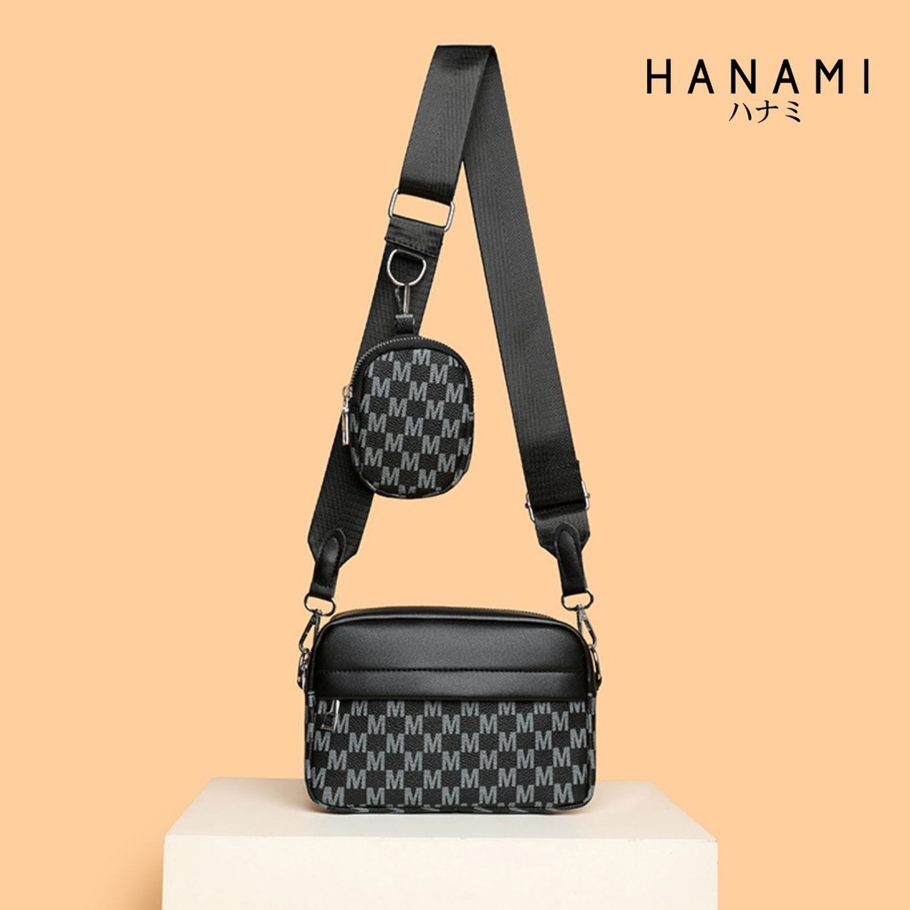 HANAMI Tas Selempang Mewah Kantor Elegan Hitam Kulit TA1158B5 Wanita Kerja Pria Akeno Formal