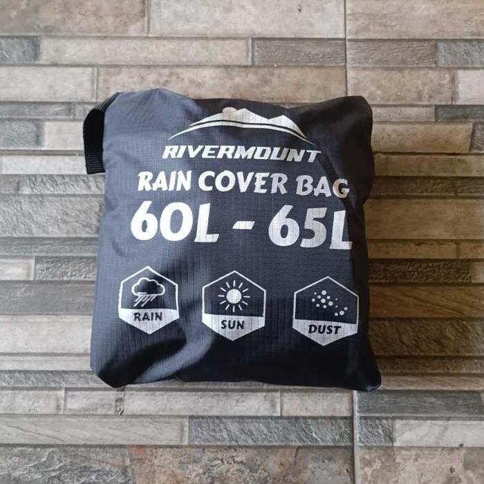 RAIN COVER COVER BAG RIVERMOUNT 45L 60L 80L - HITAM BAHAN RIPSTOP, 50L
