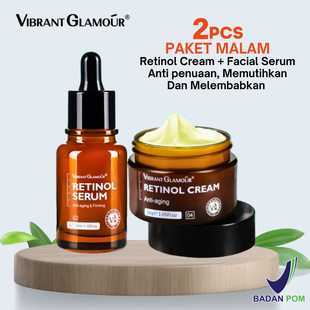 VIBRANT GLAMOUR Paket Retinol Cream Wajah + Serum Wajah Haluskan Mencerahkan Memutihkan Wajah