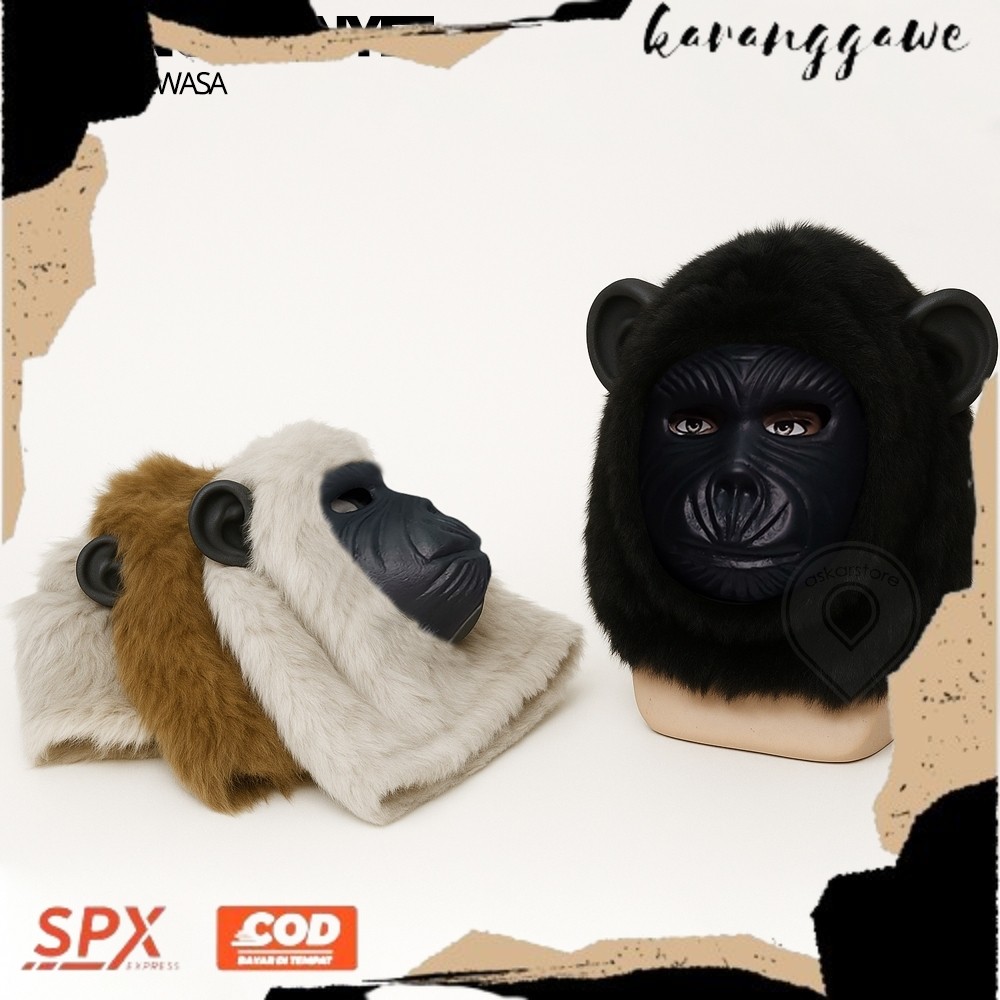 terbaru TOPENG MONYET BULU REALISTIS DEWASA | Masker Gorila Cosplay Kostum Karnaval Lucu Viral cod