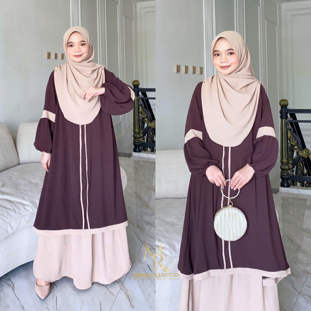 DIKASHOP Oneset Nayyara Setelan Rok tunik Syar’i Jumbo Ld 120 Set Tunik Malaya Terbaru - Emracollect