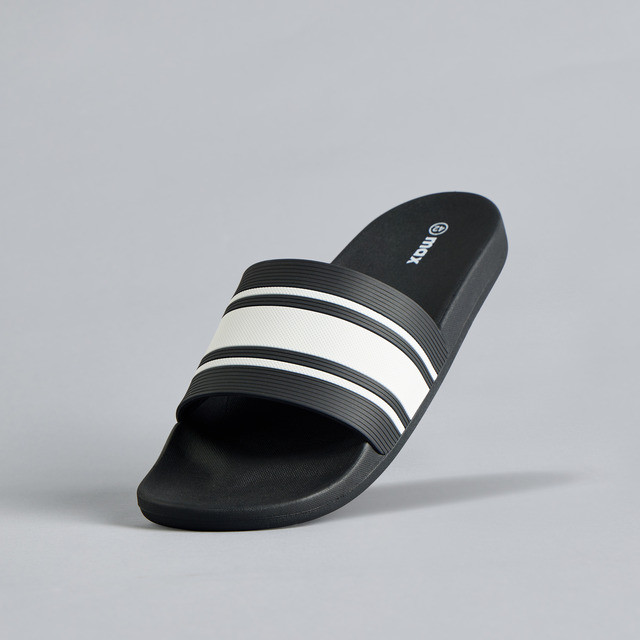 Max Fashions Sandal Pria Striped Slides - Black Dark