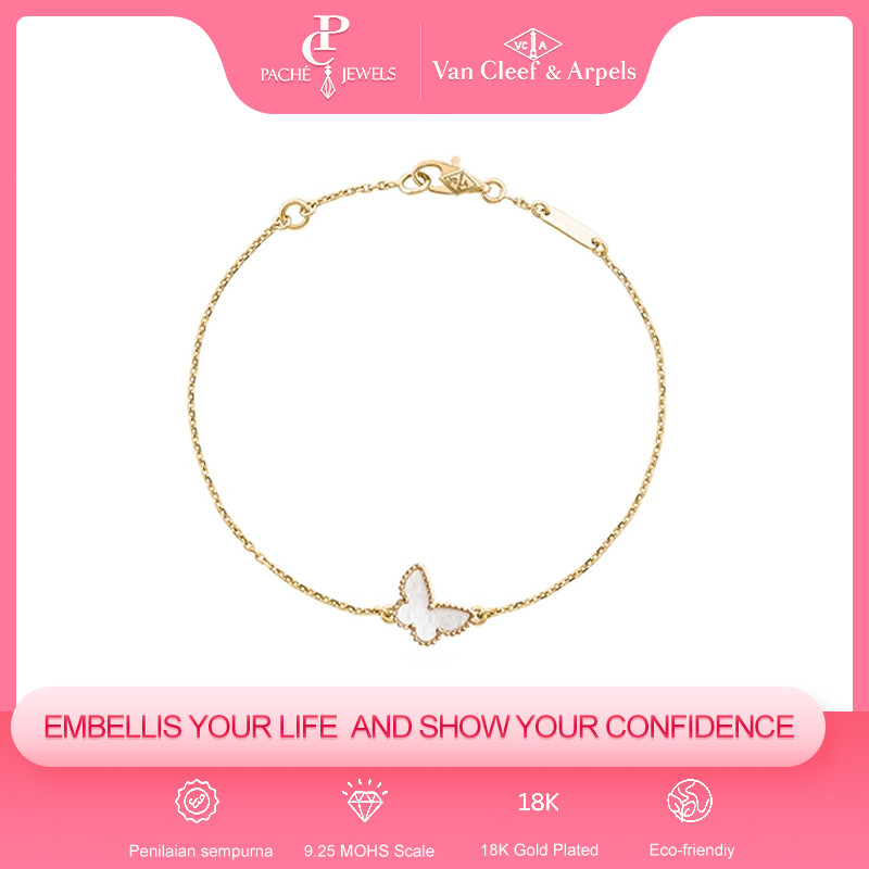 【[100% Original] 】VCA Van Cleef & Arpels Sweet Butterflies bracelet 18K yellow gold Mother-of-pearl 