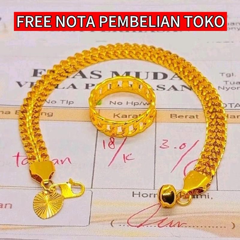 {COD} GELANG TANGAN EMAS MOTIF TIKAR FREE CINCIN TIKAR E MAS MUDA ELEGAN