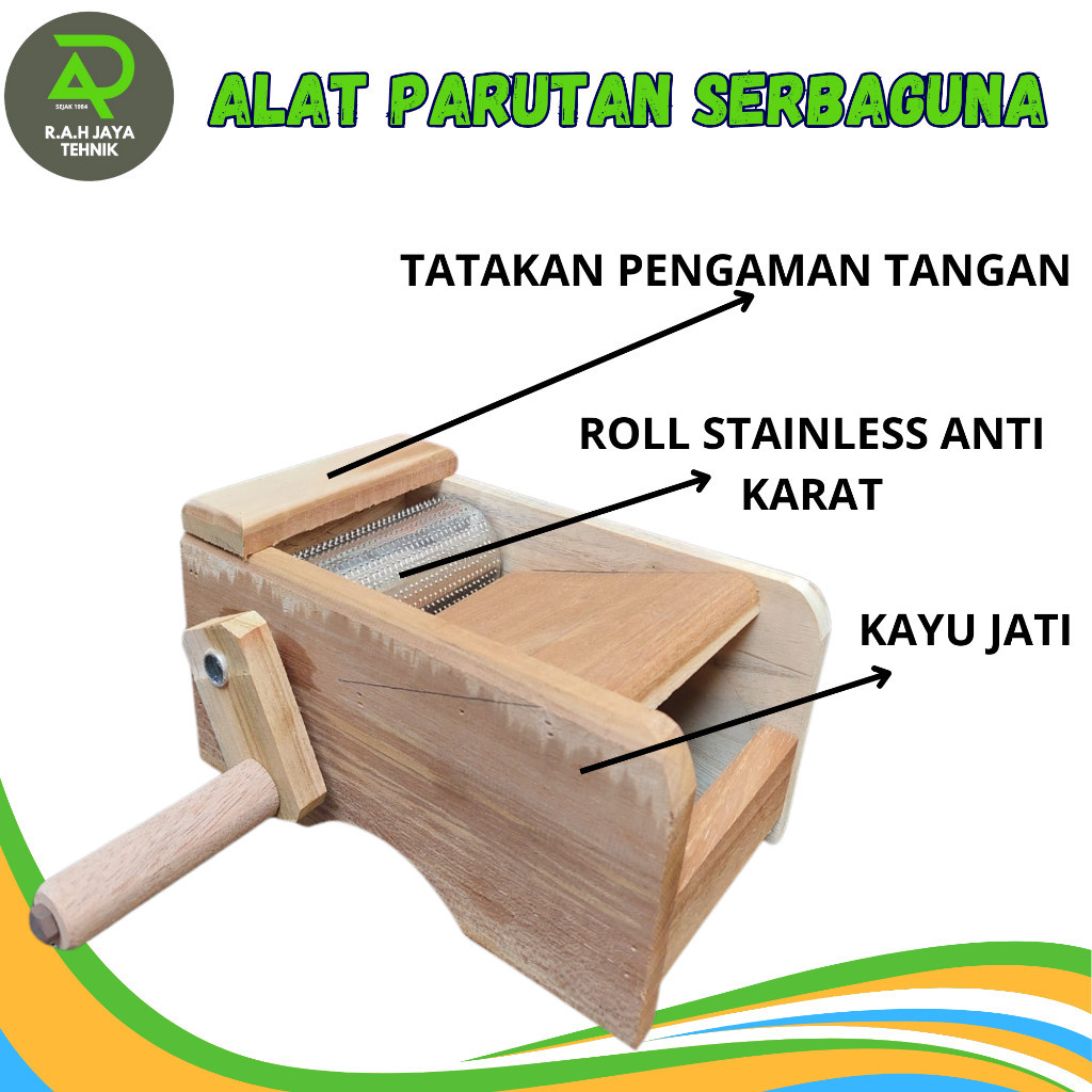 Alat parutan kelapa dan rempah /rol parut stainless steel alat parut serbaguna dari bahan kayu jati