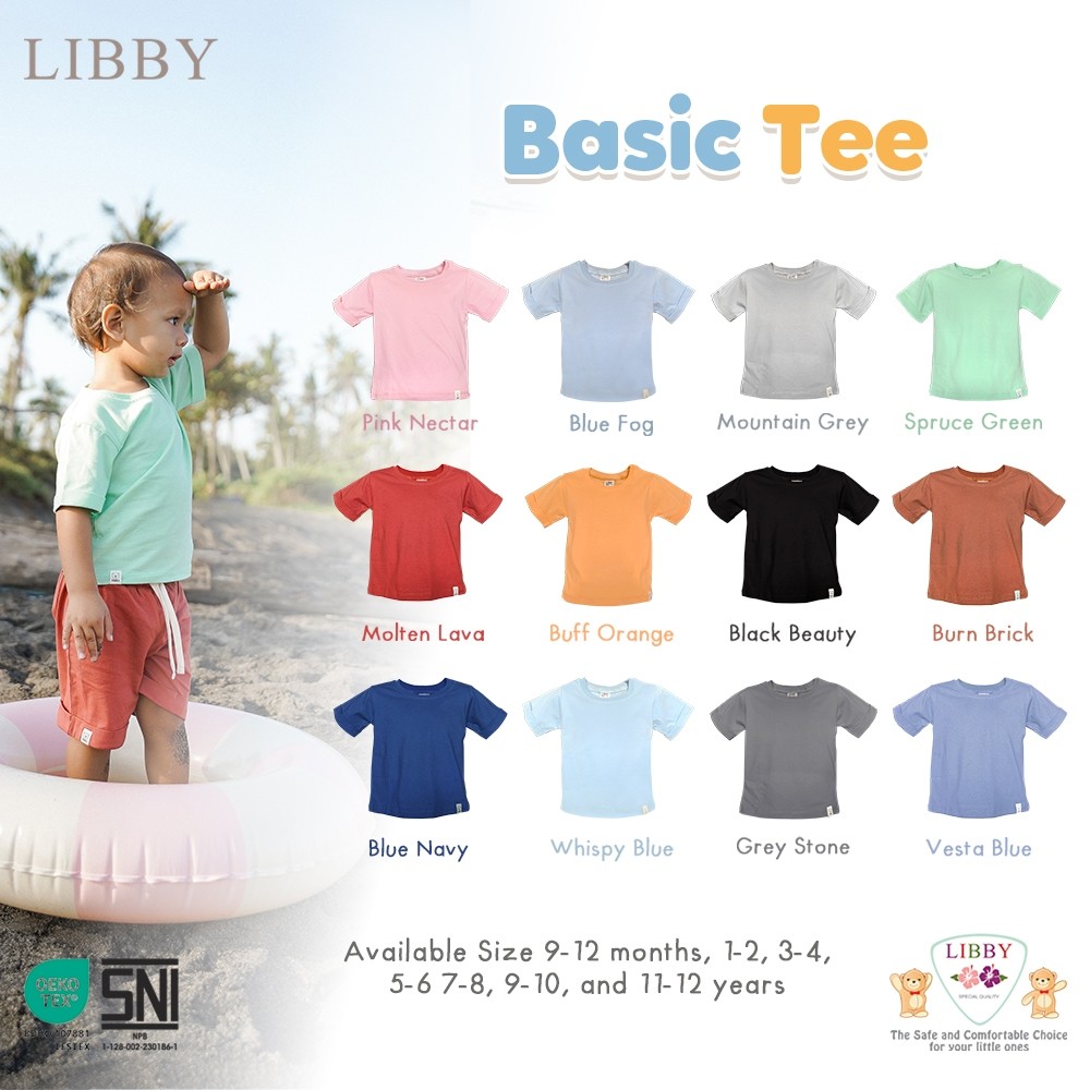 LIBBY Earth Basic Tee | Baju Kaos Atasan Polos Katun Pakaian Anak Unisex Laki Laki Perempuan 9 12 Bu